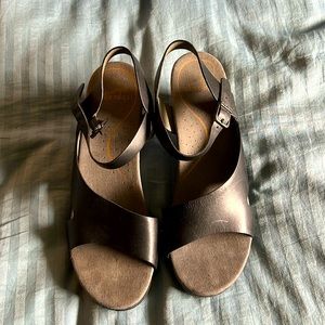 Dansko Tasha Black Leather Strappy Heels Sandals